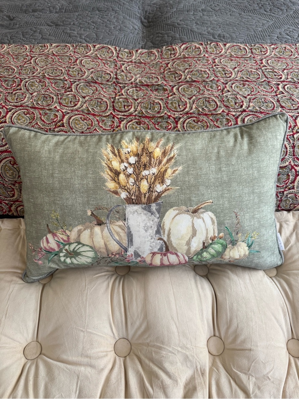 Farmhouse by Rachel Ashwell Embroidered Fall Ascent Oblong Pillow 14x24 Pumpkins